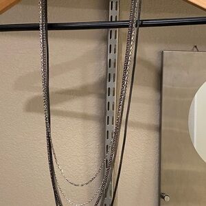 Silver and Black Layered Chains Necklace